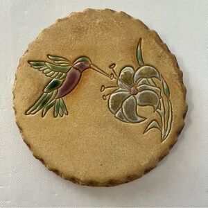Vintage Nan Groves Pottery Bread Warming Tile Hummingbird